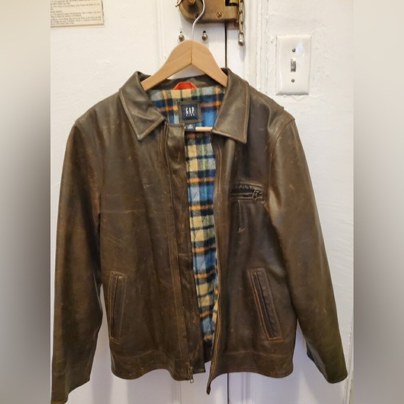 GAP Other - GAP Kids Teen Brown Leather Flannel Lined Motorcycle Style Jacket XL